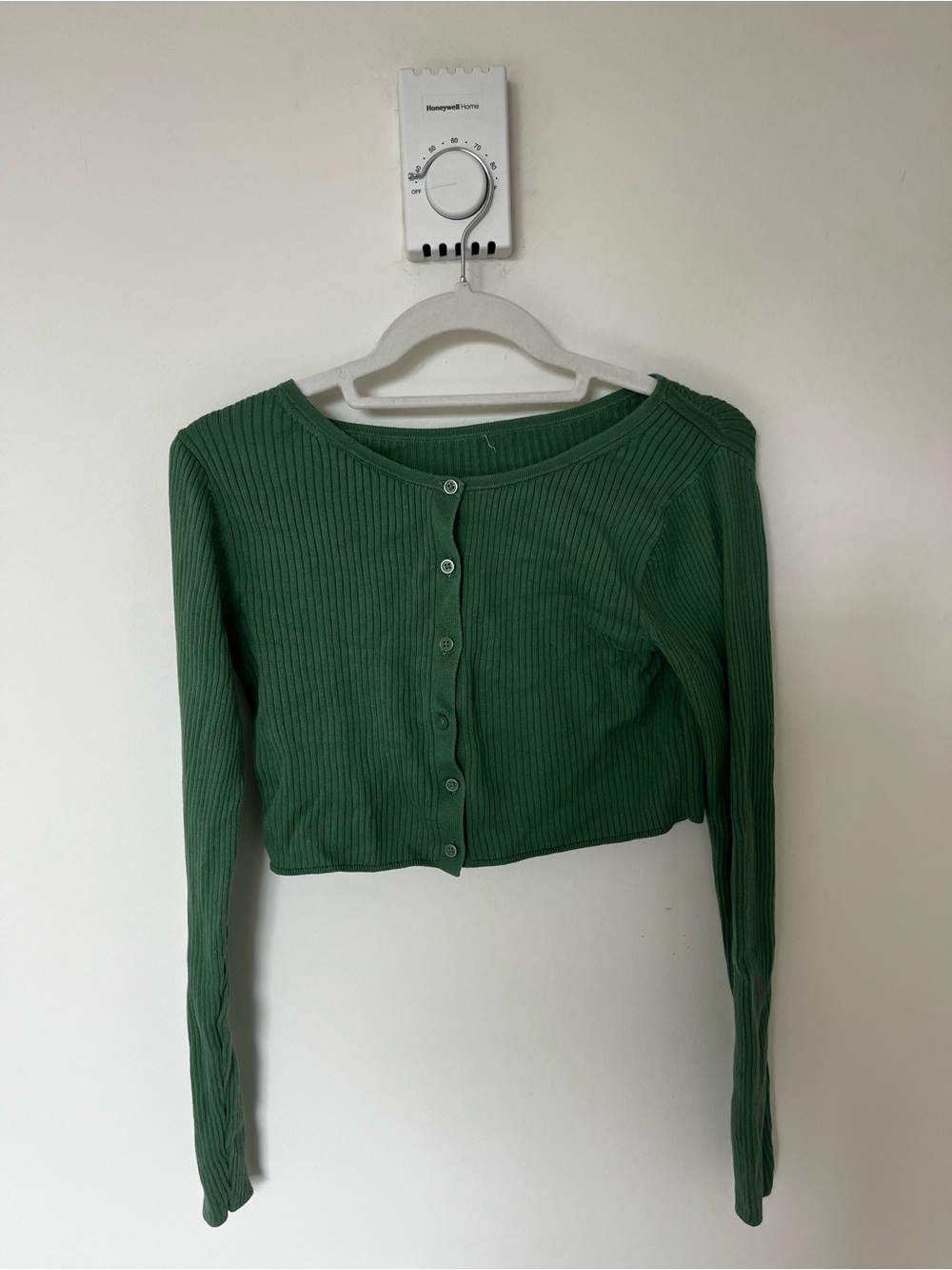Green Ribbed Cropped Sweater